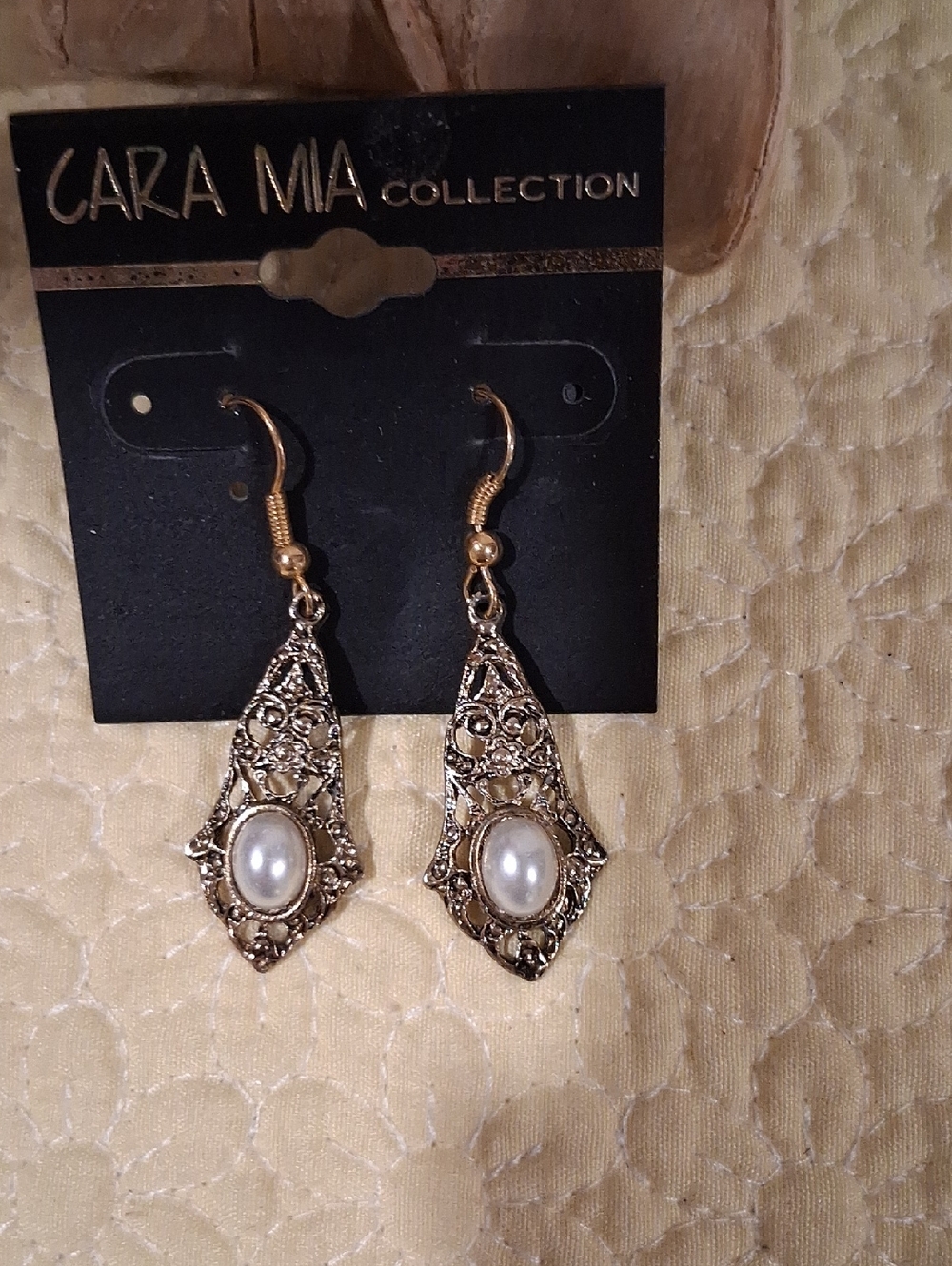 Cara Mia Gold-Tone Filigree Pearl Drop Earrings